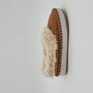 NEW Tory Burch Shearling Slipper Leather Toasted Caramel Brown